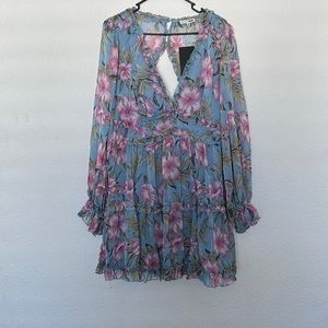 NWT! FashionNova blue floral open back dress